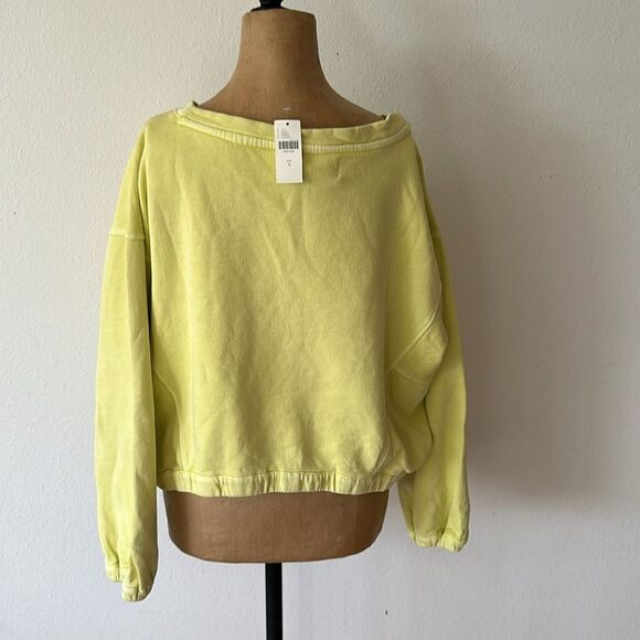 Anthropologie sz S Boxy Crop Sweatshirt NWT limr green crop dolman sweatshirt - Picture 7 of 16